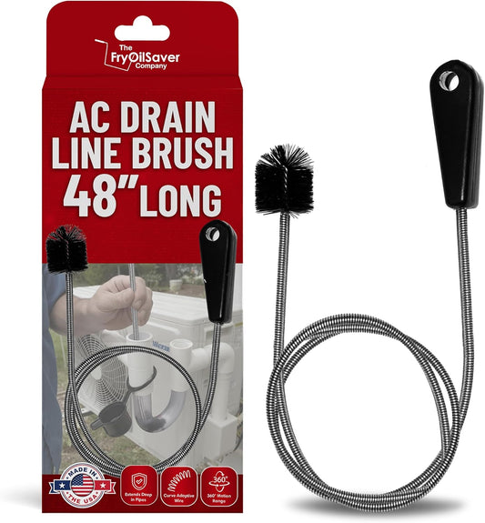 48" Flexible Tube Brush – Long Pipe Snake for Sink - AC Condensate Line Cleaning - Flexible Pipe Cleaner Brush for Hair, Food & Clog Removal - Cleaner Tool – B313C by FryOilSaver Co.