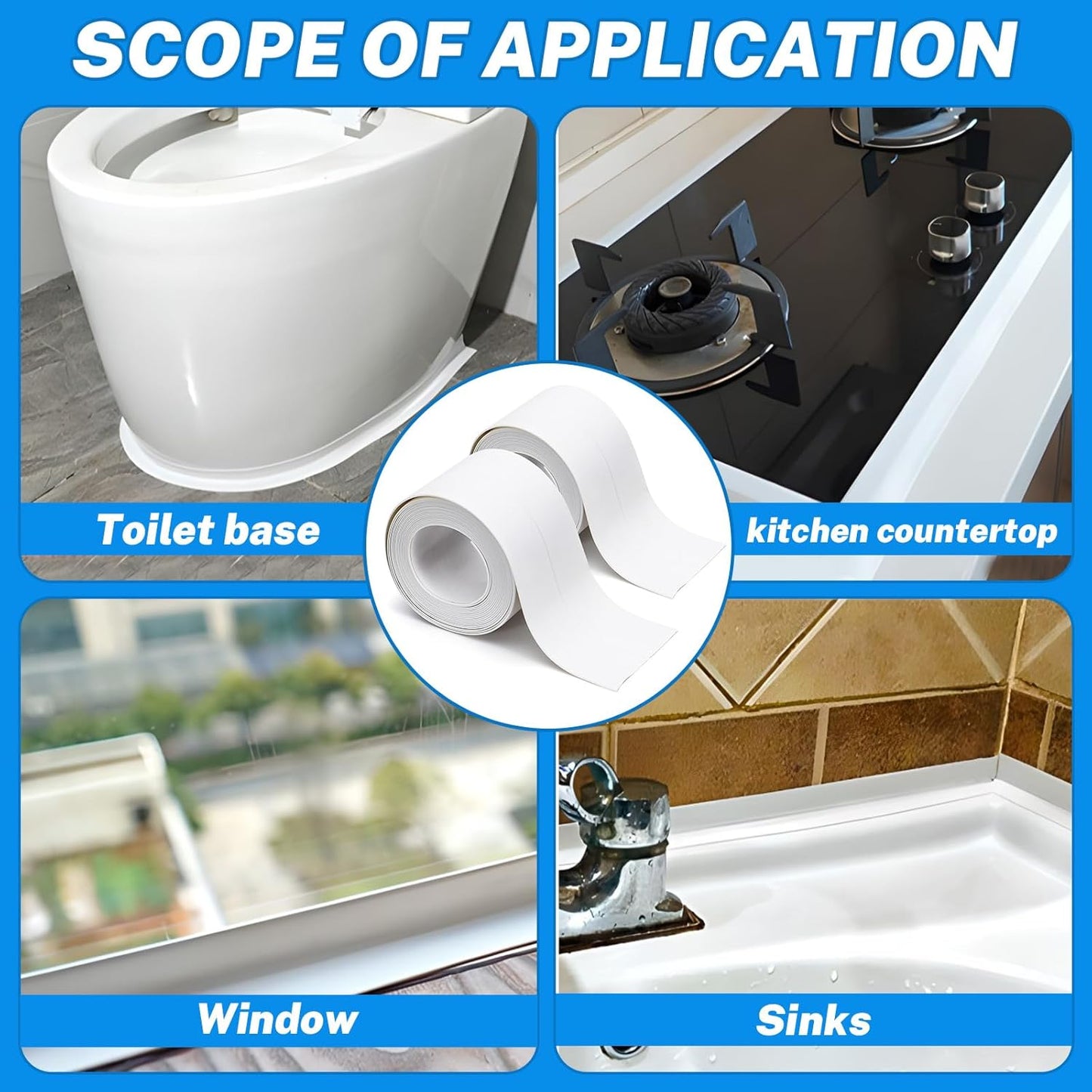 2 Rolls Widened Caulk Tape 2.3''x10.5FT for Stronger Adhesion, Waterproof Self Adhesive Toilet Caulk Strip, White Sealing Caulking Tape for Toilet Base Bathroom Shower Bathtub