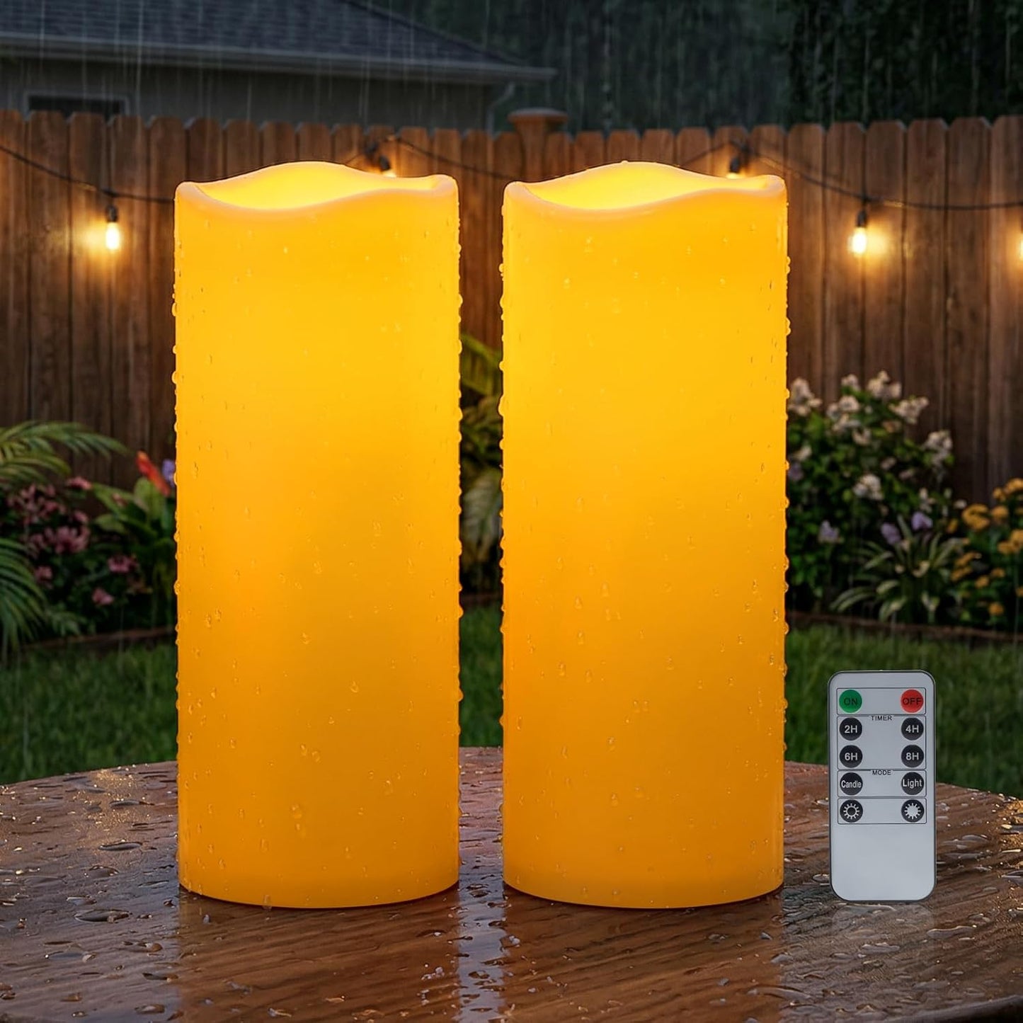 Amagic 3 Pack 4"x 6"8" 10" Outdoor Plastic Electric flameless Candles with Remote Control and Timer, Battery Operated Flickering LED Pillar Fake Candle for Home, Wedding Decor, Ivory