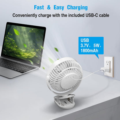 Clip on Fan Rechargeable, 8-Inch Battery Operated Desk Fan, USB Fan,5 Speeds, Strong Airflow, Sturdy Clamp for Golf Cart Office Desk Outdoor Travel Camping Tent Gym Treadmill,Black