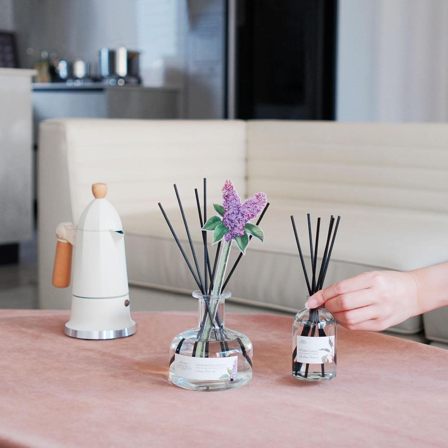 Reed Diffuser Set for Bathroom & Home, Long Lasting Essential Oil Aroma, Glass Bottle Home Fragrance with Sticks, Ideal Gift for Woman, 3.52oz (100ml) (Lavender Eucalyptus)