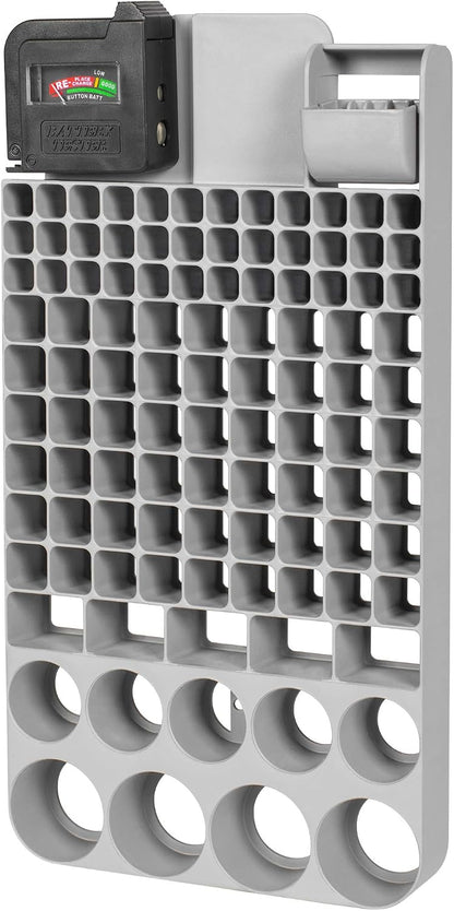 Richards Battery Organizer with Energy Tester, Holds 109 Batteries of Different Sizes for AAA, AA, 9V, C, D, and Button Battery