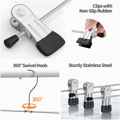 Pants Hangers with Clips: 10Pack Skirt Hangers for Women Metal Adjustable Trouser Hangers for Jeans Shorts Dress - Black