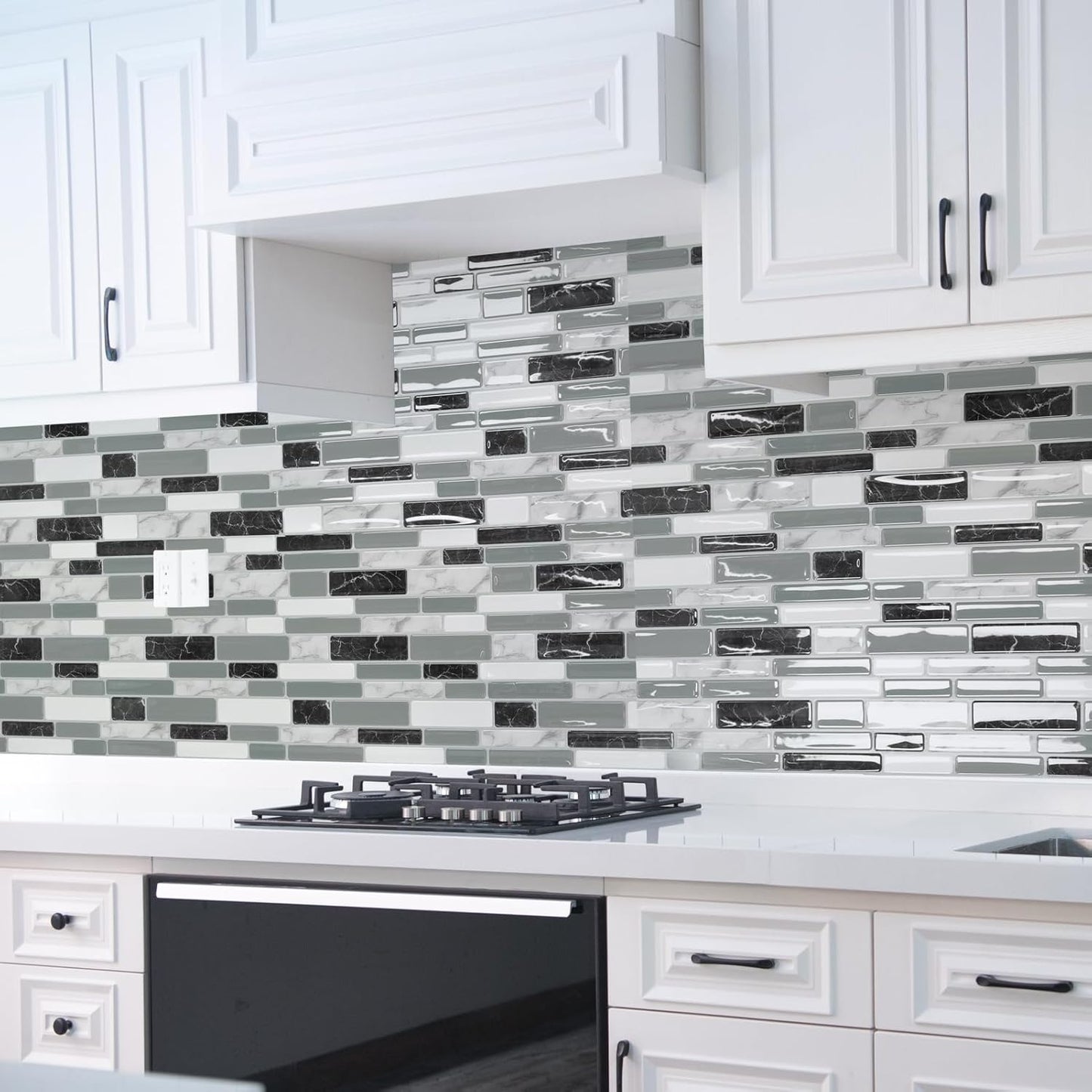 Art3d 10-Sheet Peel and Stick Kitchen Backsplash Tiles, 12"x12" Self-Adhesive Marble Grey Wall Tiles for Kitchen and Bathroom