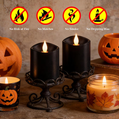 3"x4" Flickering Flameless Battery Candles with Timer, White Realistic LED Pillar Candles, Set of 2 Large Remote-Operated Candles for Home Indoor/Outdoor & Holiday Decor