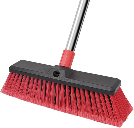 18”Push Broom with 70” Long Handle Heavy Duty Outdoor Broom for Cleaning Shop Garage Driveway Patio Deck Concrete Floor Sweeping