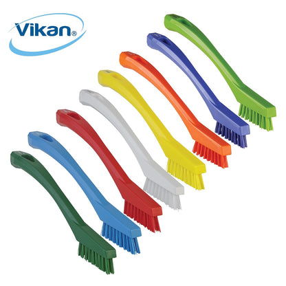 Vikan - 44016 Detail Brush, Multifunctional, Slip-Resistant Cleaning Tool, Extra Stiff Polypropylene & Polyester Bristle, 8 Inch, Yellow