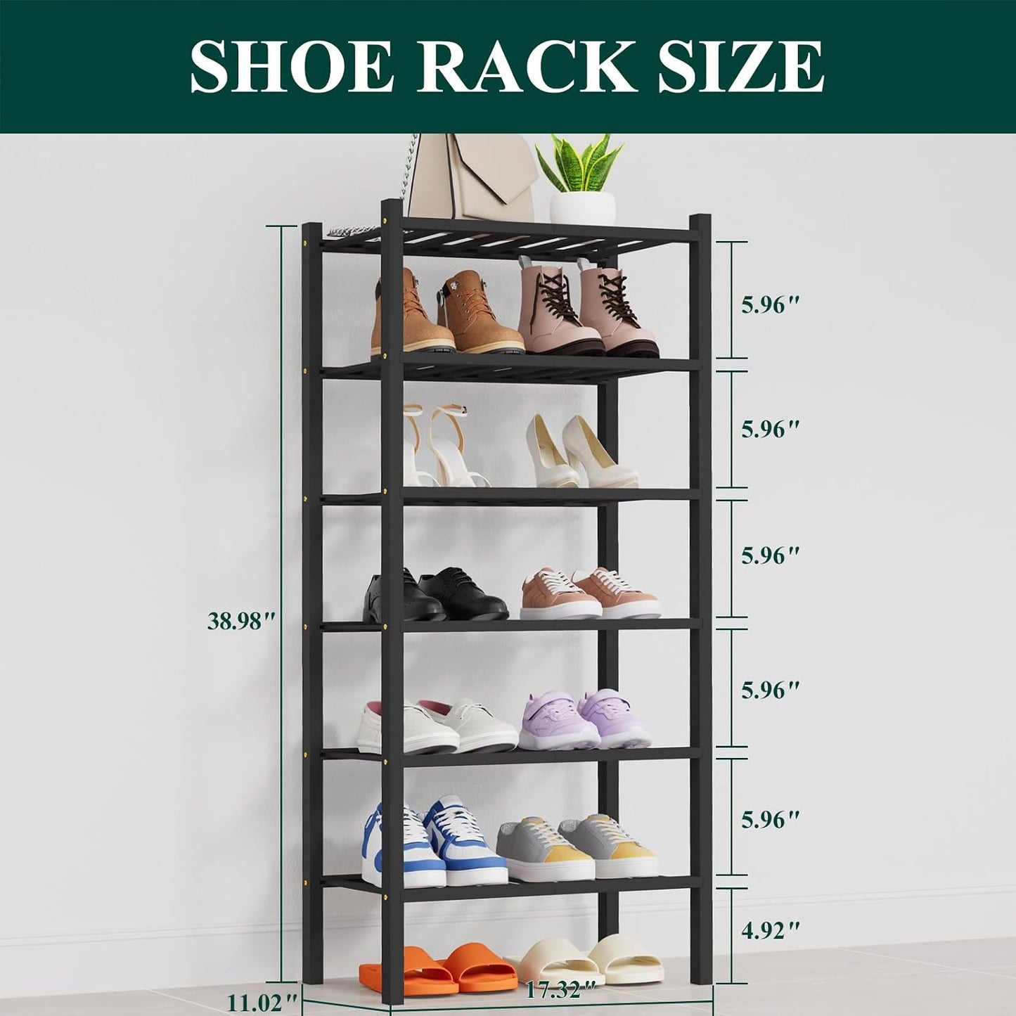 Smiry Bamboo Shoe Rack, 3 Tier Free Standing Wooden Shoe Organizer, Stackable Wood Shoe Storage Shelf for Closet, Entryway, 12 Vertical Slats, 2+1 Stack Standard Legs, 26.8"x11"x19.5", Natural