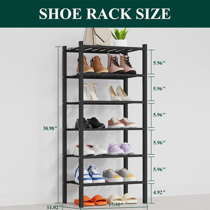 Smiry Bamboo Shoe Rack, 3 Tier Free Standing Wooden Shoe Organizer, Stackable Wood Shoe Storage Shelf for Closet, Entryway, 12 Vertical Slats, 2+1 Stack Standard Legs, 26.8"x11"x19.5", Natural