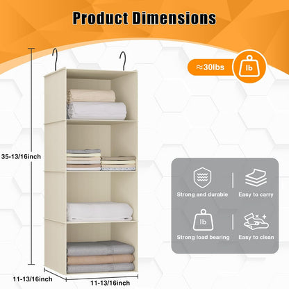 Hanging Closet Organizer 3-Shelf, Oxford Fabric Wardrobe Storage, Gray | Easy-mount foldable design holds clothes, handbags, shoes & accessories; washable Oxford fabric, sturdy and space-saving.