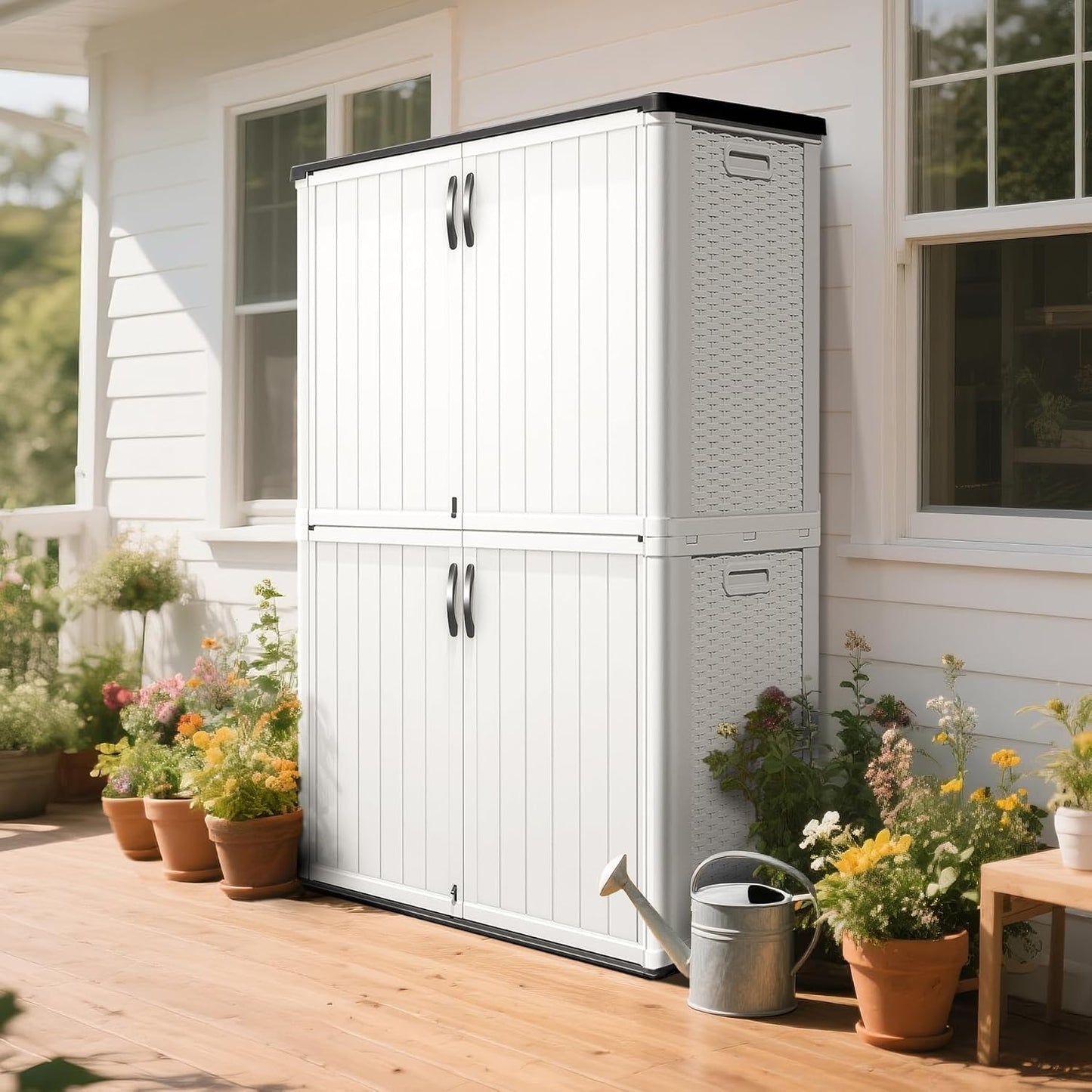 Greesum Outdoor Storage Cabinet, 26 CUFT Deck Box Without Shelves, Waterproof Plastic Storage Shed for Patio Cushions, Gardening Tools, Lockable and Sidehandles, UV Resistant, Beige