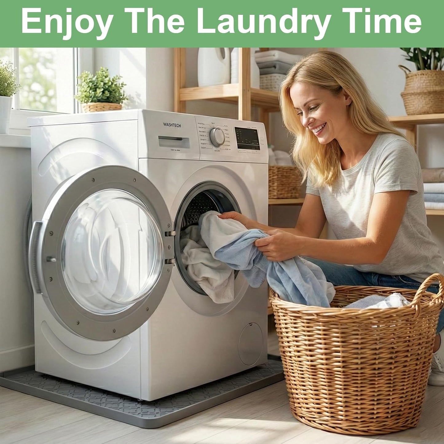 33 x 31 Inch Washing Machine Drain Pan, Silicone Washer Pan, Black | 2cm Raised Waterproof Edge, Washer and Dryer Mat for Floor Protection, Fits Standard & Large Washers Up to 5.0 Cu.Ft.