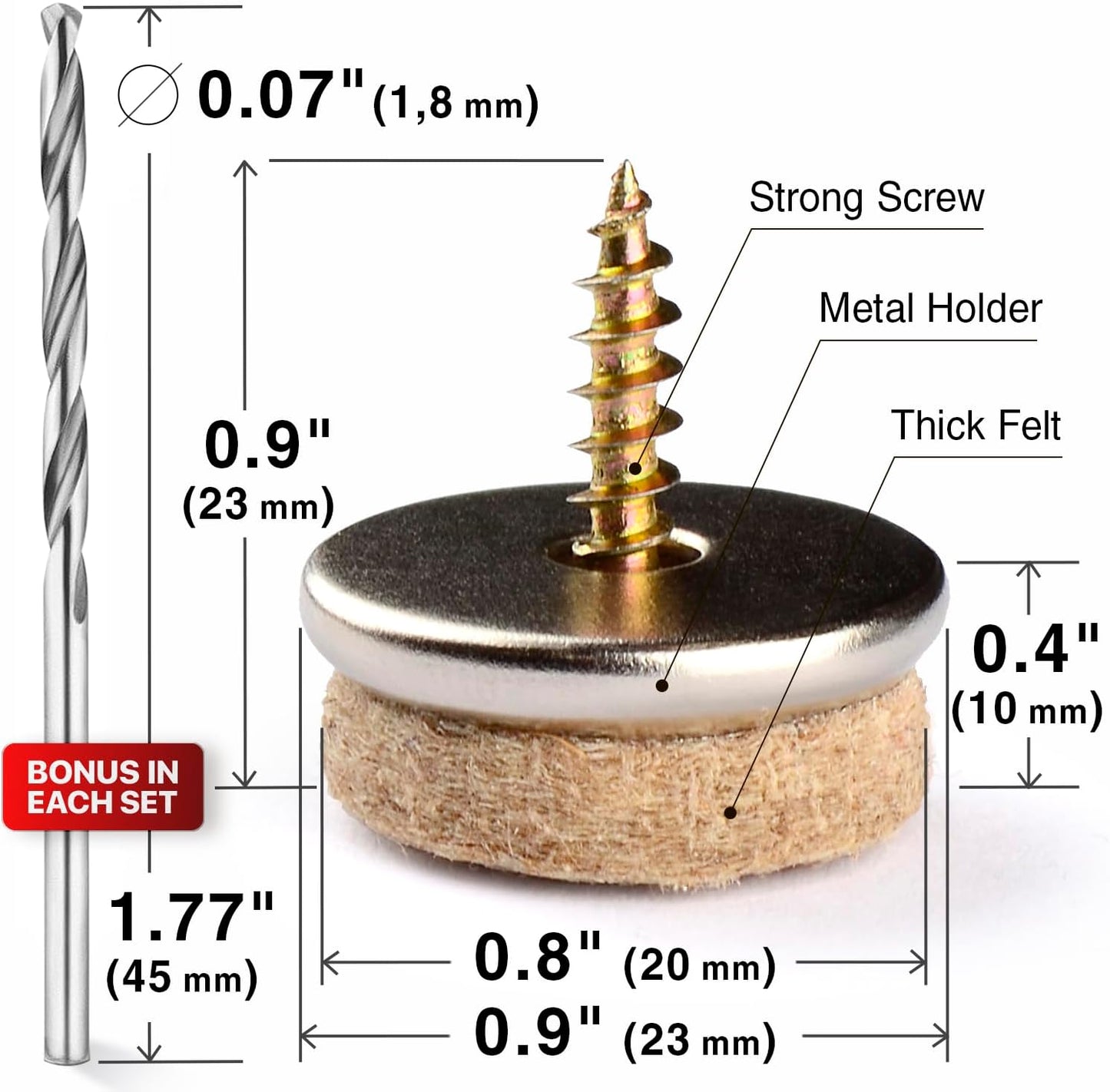 Screw-On Felt Pads X-Protector – 24 Felt Chair Pads for Hardwood Floors 1.1" – Premium Chair Glides – Beige Floor Protectors for Furniture Legs – The Best Furniture Sliders for Hardwood Floors