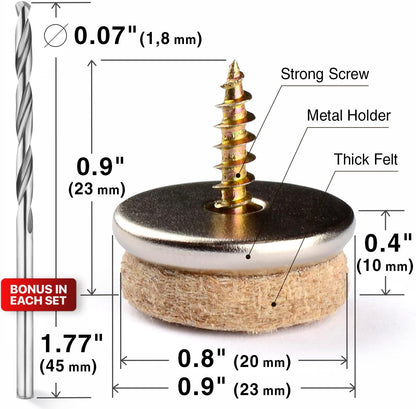 Screw-On Felt Pads X-Protector – 24 Felt Chair Pads for Hardwood Floors 1.1" – Premium Chair Glides – Beige Floor Protectors for Furniture Legs – The Best Furniture Sliders for Hardwood Floors