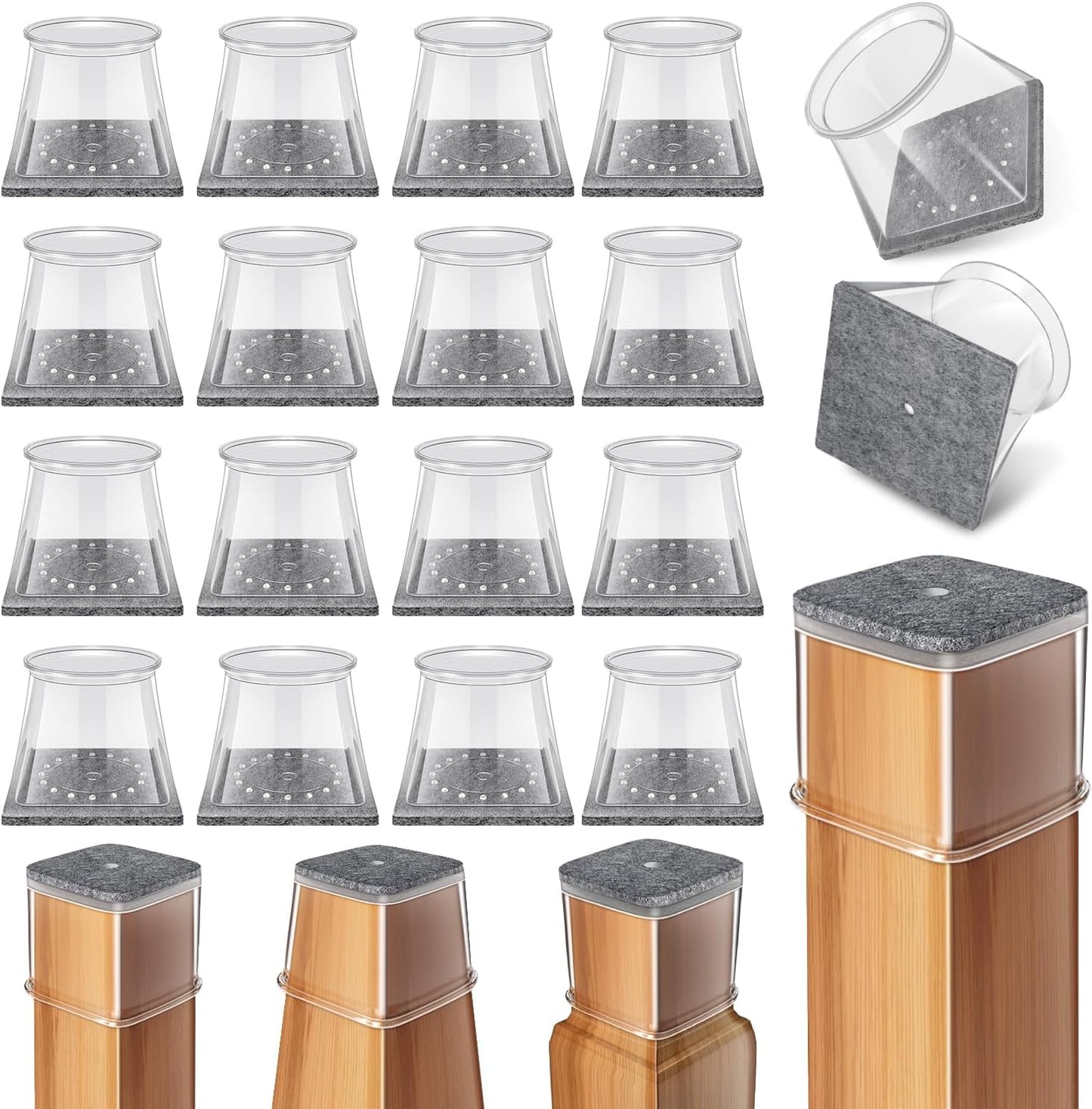 Ansible 24 Pcs Chair Leg Floor Protectors Square, Silicone Felt Furniture Leg Pads Caps Covers for Hardwood Floors (Fit:1-1/16" to 1-5/8")
