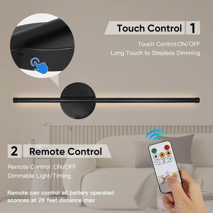 TaoFiaCo Battery Operated Wall Sconces Set of Two,Rechargeable Wall Sconces Set of 2 with Remote Control Dimmable Wall Light Decor for Living Room, Bathroom for, 24 Inch, Gold
