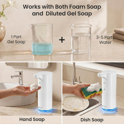 GentleJet EasyFoam Automatic Foaming Soap Dispenser Touchless Sensor, USB-C Rechargeable, 304 Stainless Steel, IPX5 Waterproof for Bathroom Kitchen Sink, 280 ml
