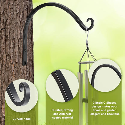 FEED GARDEN Heavy Duty Plant Hangers Outdoor Indoor, 8 Inch 2 Pack Metal Hanging Bracket Holds Up to 44 lbs, Wall Brackets for Hanging Baskets, Bird Feeders,Wind Chime& Lanterns, Black