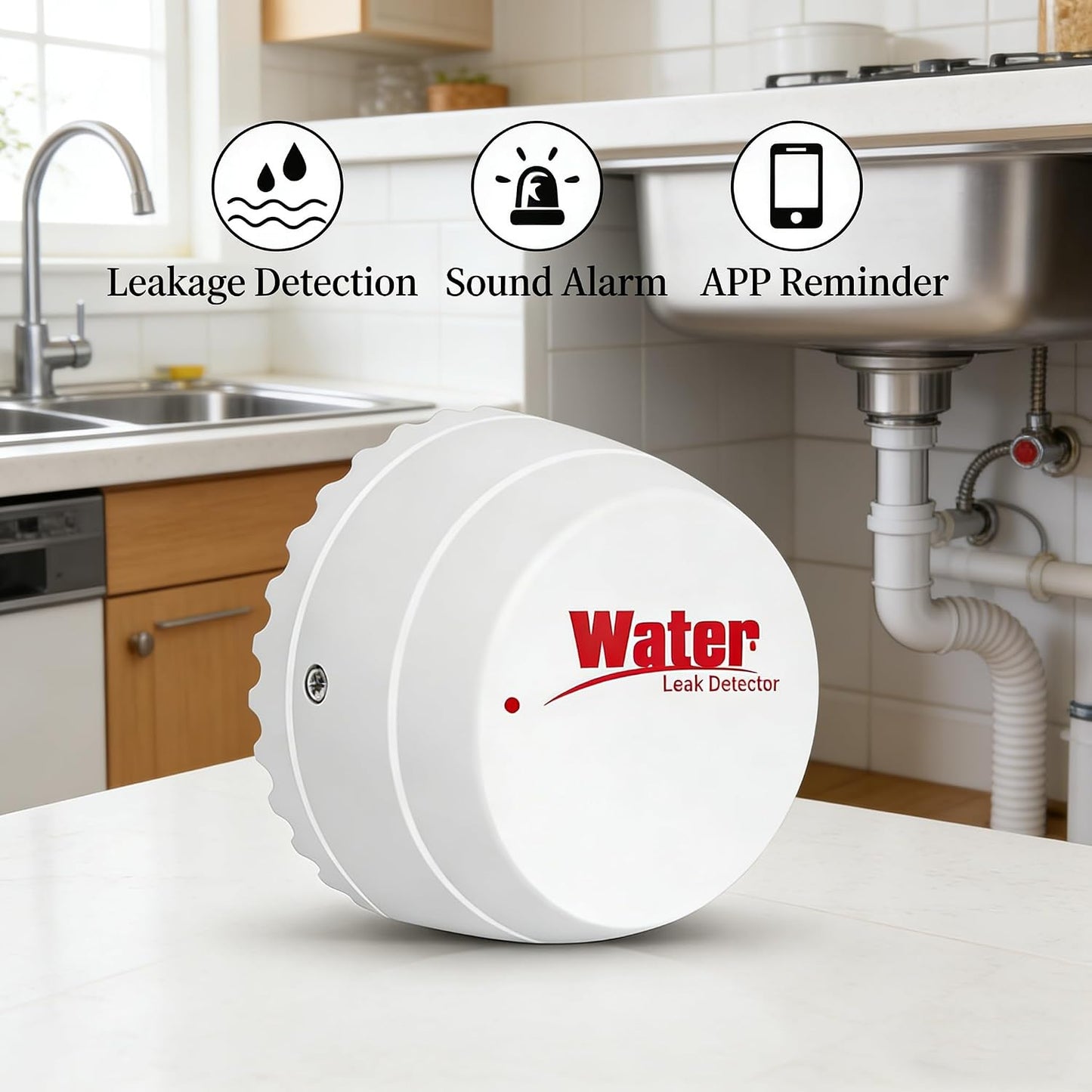 Mengshen 4 Pack WiFi Water Leak Detector 100dB Alarm Place Anywhere Leak Sensor for Bathroom Kitchen Under Sink Battery Operated