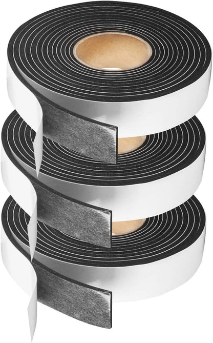 Seal Foam Tape,1/2 Inch W x 1/8 Inch T Weather Stripping for Door and Window,High Density Single Sided Closed Cell Door Insulation Weather Strip, 3 Rolls Total 50FT Black