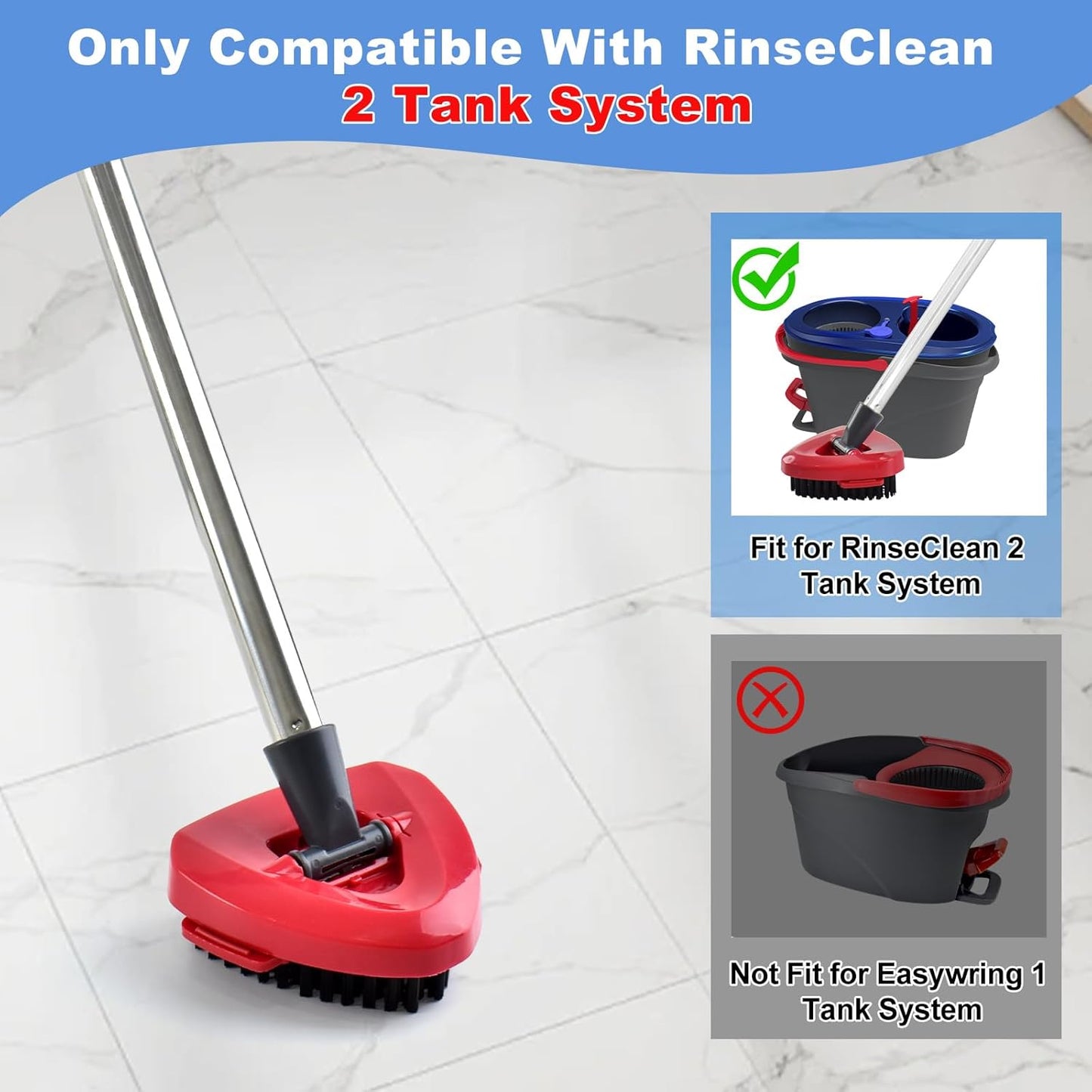Mop Heads for O Cedar RinseClean 2 Tank Spin Mop System, 3 Microfiber Mop Head Refills and 3 Chenille Mop Pads,1 Scrub Brush, and 1 Mop Base with Mop Handle Set Combo