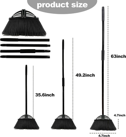 Four-Section Rod Long-Handled Broom,Heavy-Duty Broom, Angle Broom for Outdoor/Indoor（Black+Orange）