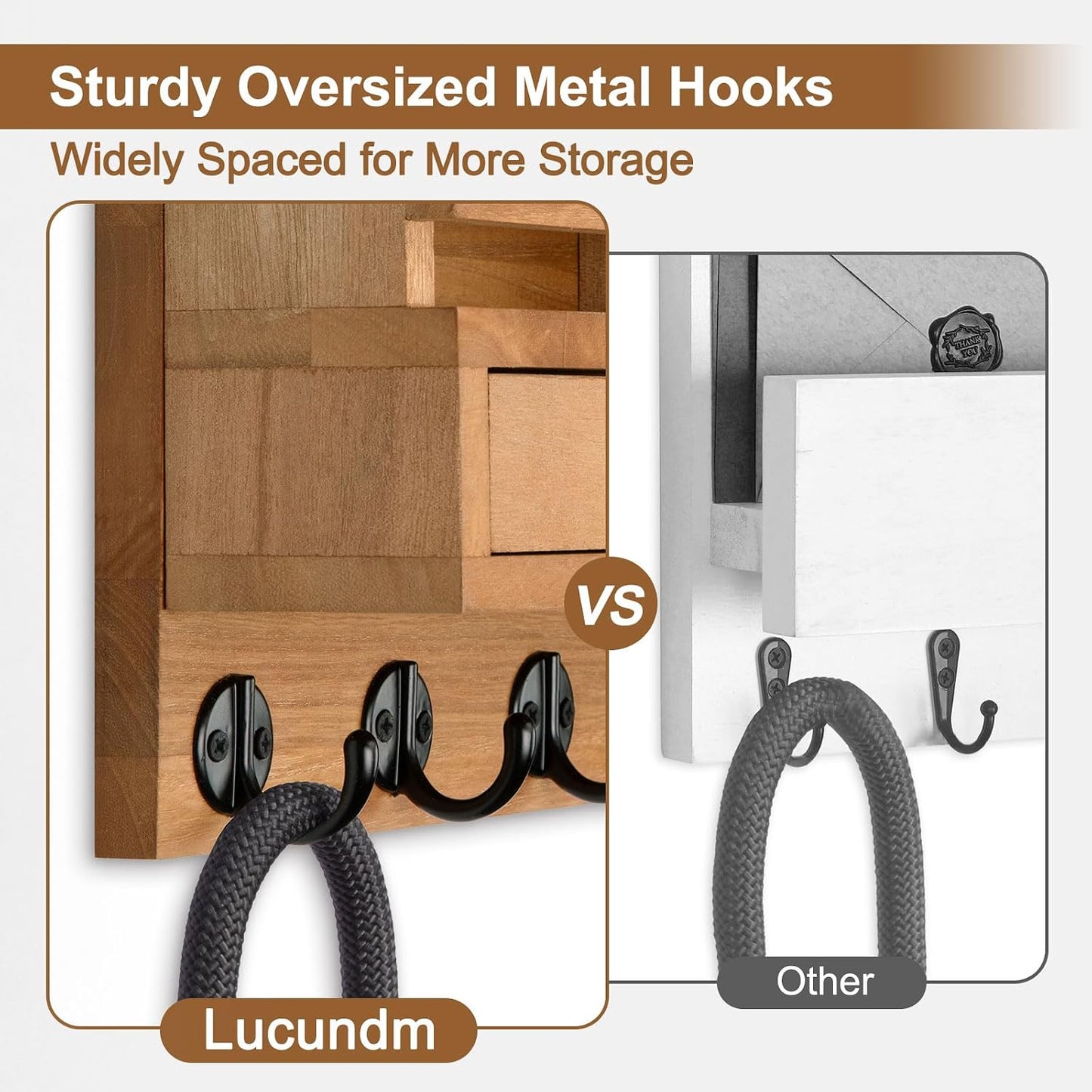 Key Holder Wall Mount, Mail Holder with Storage Drawer and 5 Key Hooks for Coat, Dog Leash, Home Decor Rack, House Accessories, Entry Way Organizer
