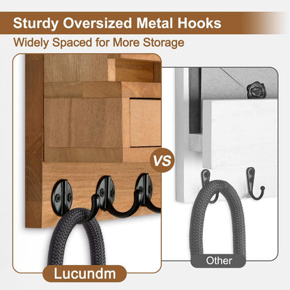 Key Holder Wall Mount, Mail Holder with Storage Drawer and 5 Key Hooks for Coat, Dog Leash, Home Decor Rack, House Accessories, Entry Way Organizer