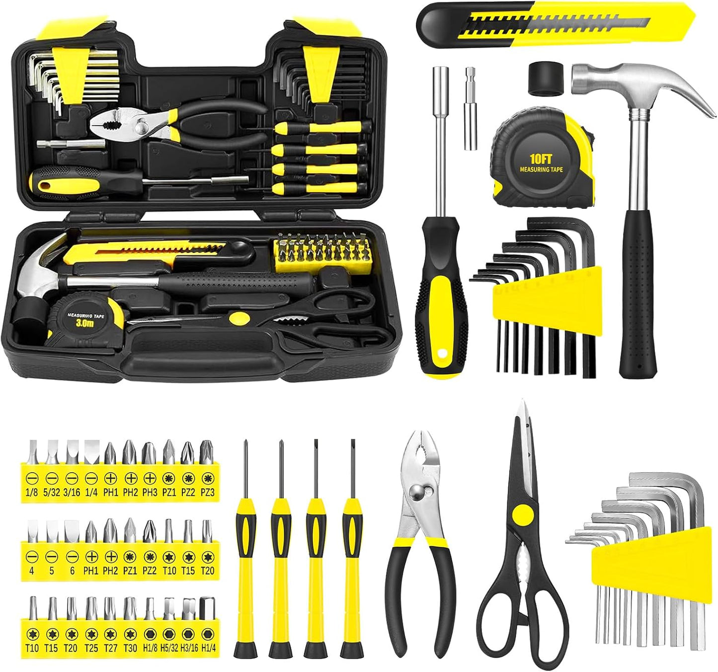 144-Piece General Household Hand Tool Kit with Plastic Toolbox Pink | Basic General Hand Tool Kit, Household Tool Set, for Home Repair, Office & College Dormitory Use, Daily Use for Women