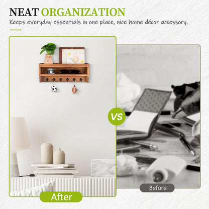 Nekon Key Holder Wall Mount, 12.8" W x 5.6" H x 3.7" D Wall Mounted Key and Mail Organizer with 6 Key Hooks, Key Racks for Home Entryway Decor (White)