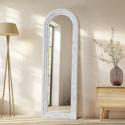 MELOMOIR Arched Full Length Mirror with Solid Wood Frame, 56"x21" Rustic Farmhouse Floor Mirror with Stand, Free Standing Leaning Hanging, for Bedroom Living Room Dressing Room Entryway, Brown