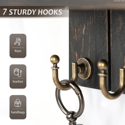 Rebee Vision Decorative Key Holder Wall Mount - Rustic Key Holder for Wall with Shelf and Mail Organizer for Living Room Decor - Home Essentials for Home Improvement (Brown, 3.54" x 10" x 7.28")