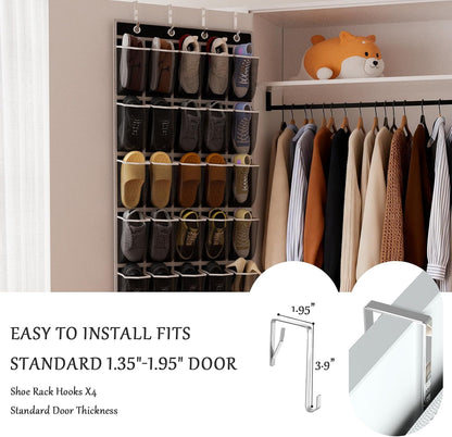 homyfort Over the Door Shoe Organizer, Hanging Shoe Rack Storage Holder with 24 Large Pockets for Closet Door, Men Women Kids Shoes, Cruise (Black)