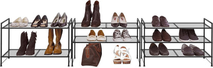 Simple Houseware 3-Tier Stackable Shoes Rack Storage Shelf, Black