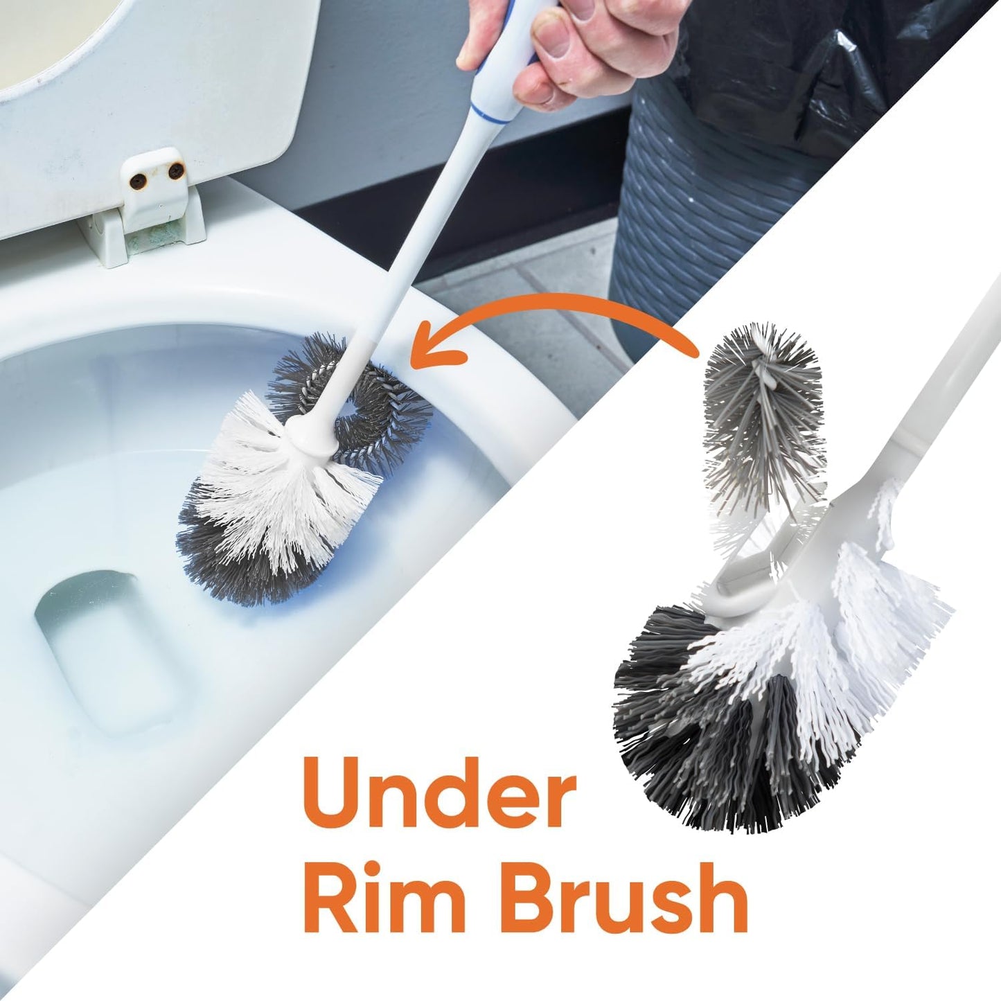 Superio Toilet Bowl Brush and Holder with Under Rim Cleaner for Bathroom, Toilet Brush and Caddy with Non Scratch Bristles and Under Rim Lip Brush