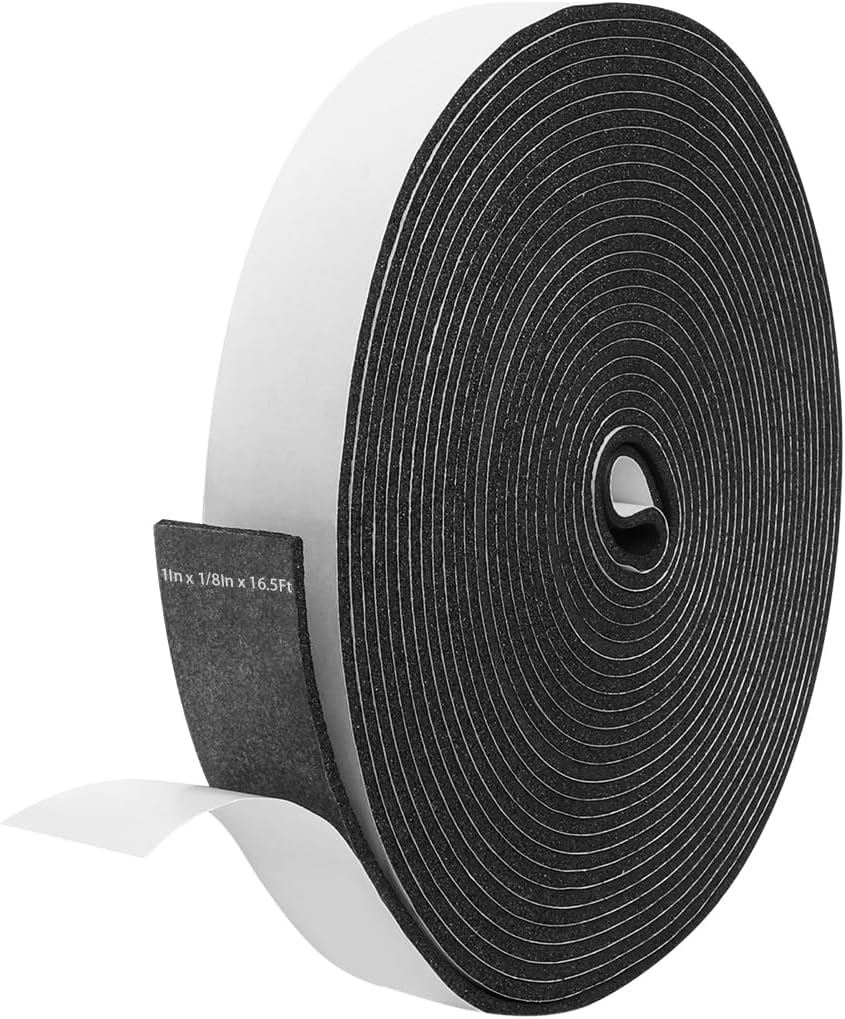 Storystore Weather Stripping Door Seal Strip, 1/2In x 1/4In x 16.5FT Self Adhesive Foam Tape for Door Window Insulation Soundproofing Weatherstrip, High Density Foam Seal for Doors Windows Furniture