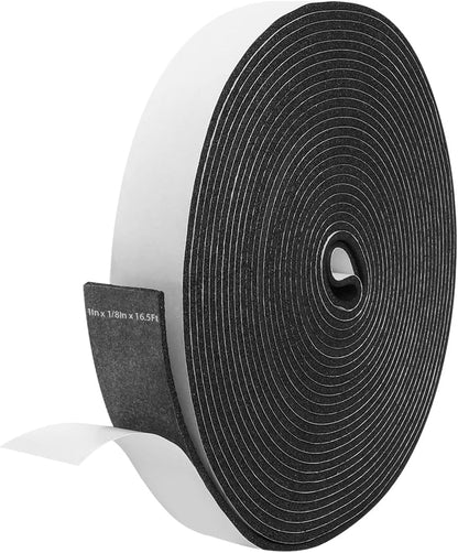 Storystore Weather Stripping Door Seal Strip, 1/2In x 1/4In x 16.5FT Self Adhesive Foam Tape for Door Window Insulation Soundproofing Weatherstrip, High Density Foam Seal for Doors Windows Furniture
