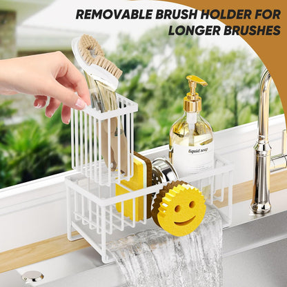 Sponge Holder for Kitchen Sink,Smiley Face Sink Caddy with Removable Brush Holder,Self-Draining Sponge Caddy for Soap,Dish Brush,Scrubber,Kitchen Essentials and Gadgets-Silver