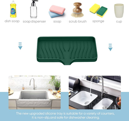 Kitchen Sink Tray,Self Draining Kitchen Soap Tray Soap Holder Silicone Sponge Holder for Kitchen Sink,Kitchen Bathroom Sink Caddy Sink Organizer for Sponge,Soap Dispenser,Dish Scrubber,Palm Brush