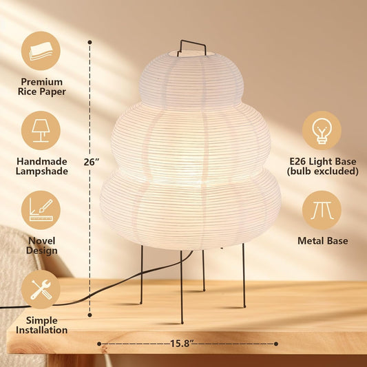Noguchi Paper Floor Lamp, Akari Rice Paper Floor Lamp for Wabi Sabi Decor, Ideal for Bedside, Living Room, and Japandi Décor (Noguchi Style Lamp)