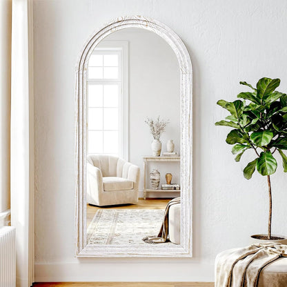 30"x71" Full Length Mirror Solid Wood Frame, Arched Floor Mirror Full Length with Stand, Room Decor Big Full Body Mirror with HD Tempered Glass for Bedroom, Living Room, Walnut Wood