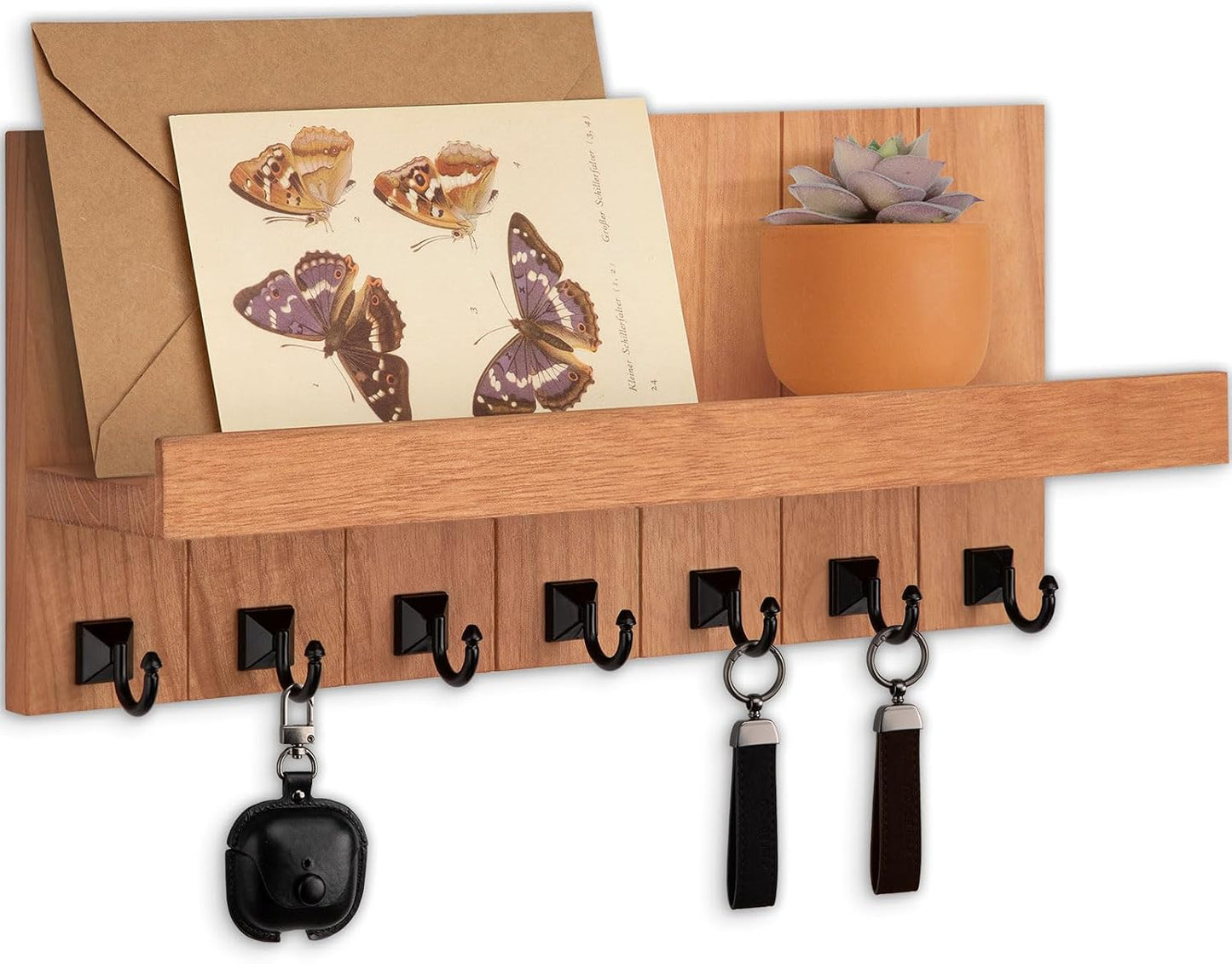 Key Holder for Wall, Decorative Key Holder with Shelf, Key and Mail Holder Wall Mount, Farmhouse Decor with 5 Key Hooks for Keys, Coats, ect.