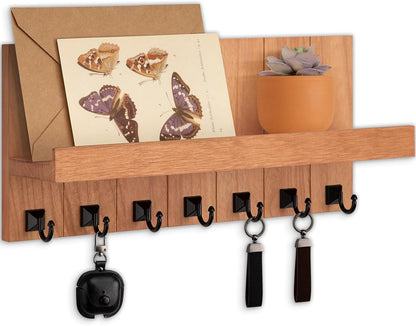 Key Holder for Wall, Decorative Key Holder with Shelf, Key and Mail Holder Wall Mount, Farmhouse Decor with 5 Key Hooks for Keys, Coats, ect.