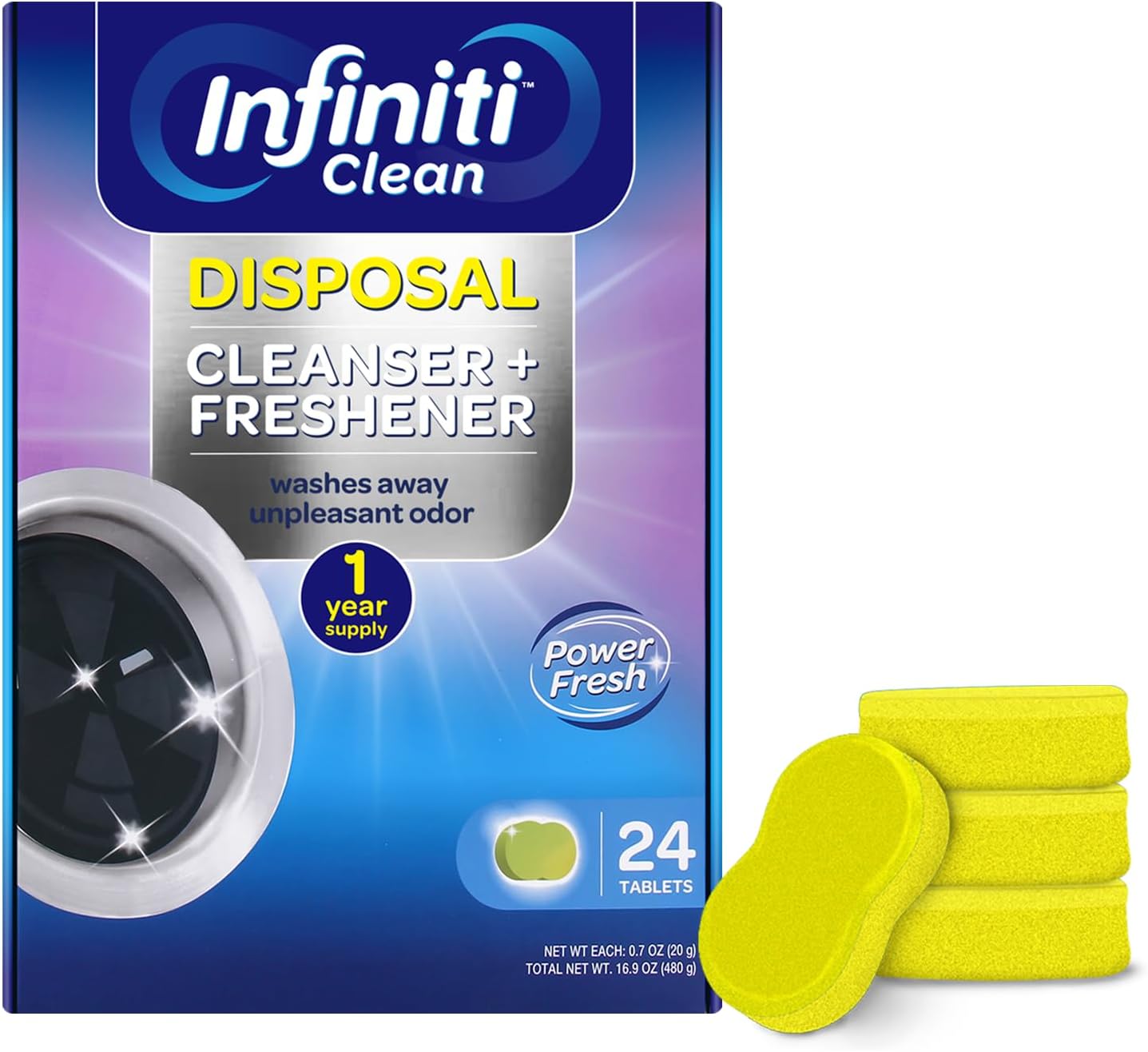 Garbage Disposal Cleaner and Deodorizer Tablets - Kitchen Sink Cleaner and Deodorizer, Septic Safe, Lemon Scent, Removes Odor-Causing Residues (12 Pack)