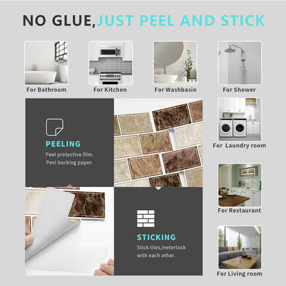 URCOLOR 10-Sheet Subway Tile Peel and Stick Backsplash for Kitchen,12"x12" Self Adhesive Wall Tiles Sticker on Back Splashes for Bathroom Gray Marble Design