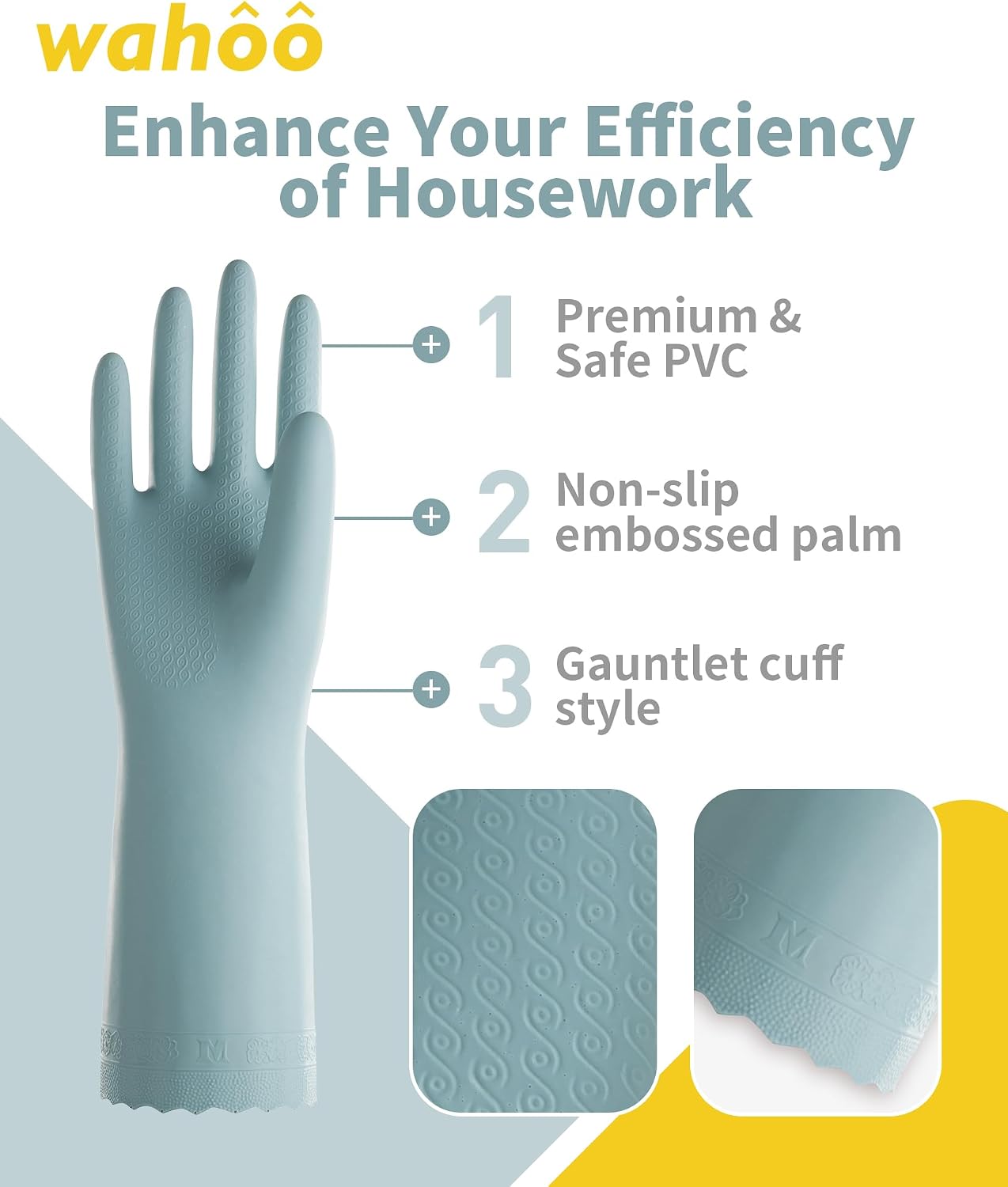 LANON Protection wahoo PVC Dishwashing Cleaning Gloves, Reusable Unlined Kitchen Gloves, Non-Slip, Large