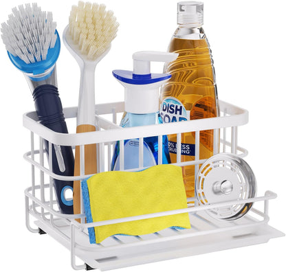 HapiRm Kitchen Sink Organizer, SUS304 Stainless Steel Rustproof Multifunctional Large Sink Caddy with Sponge Holder and Drain Tray for Kitchen Countertop (Silver)
