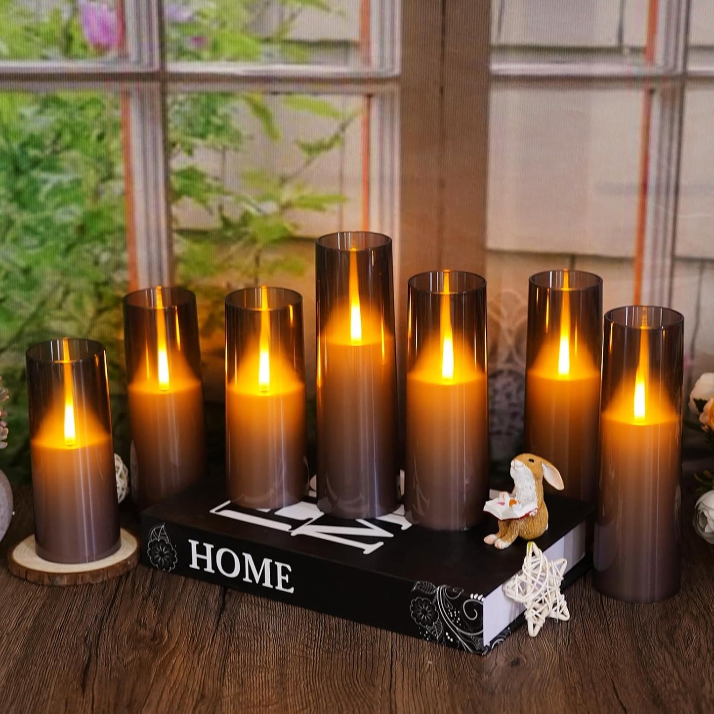 kakoya Flameless Candles Upgraded Realistic Flickering Flame,Battery Operated LED Candles with Remote Timers,Acrylic Electric Candles Set of 3(D 3" xH 4" 5" 6")（Grey）