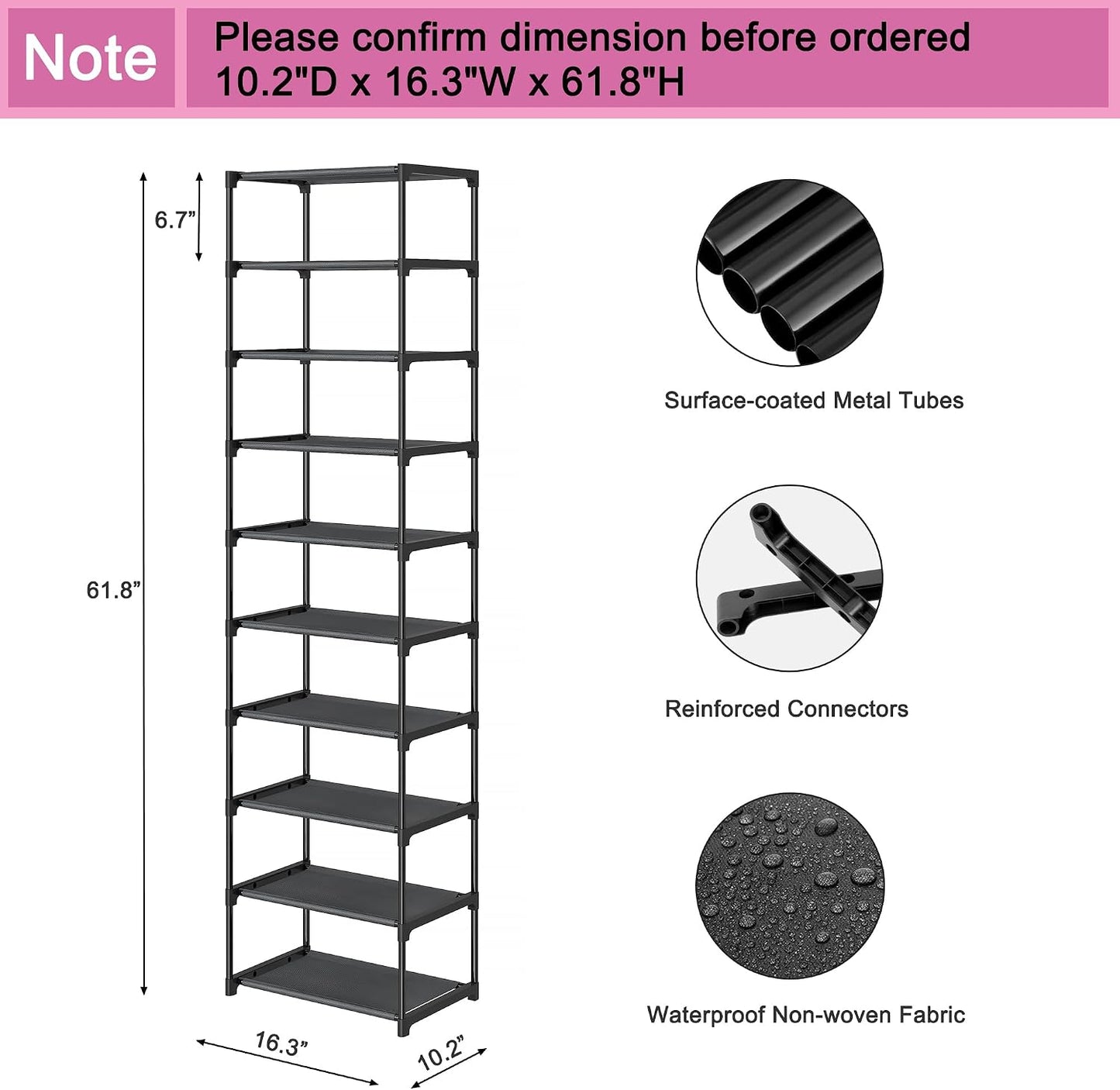 Autonomier 5-Tier Extra Small Shoe Rack (16.3" Wide), Narrow Space-Saving Organizer for Small Spaces, Non-Woven Fabric Lightweight Shoe Shelves, for Closet, Front Door, Entryway, Kids/Toddler/Adults