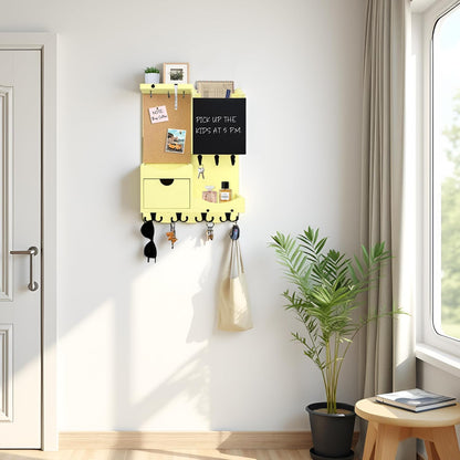 Key Holder for Wall Mount with Shelf and Mail Organizer, Key and Mail Holder with 16 Hooks, Farmhouse Entryway Organizer, Home Decor Rack (Pine Wood, Black)
